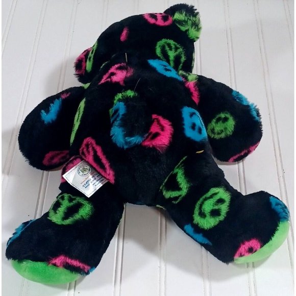 70s Neon Build A Bear Black Peace Sign Happy Smiley  Face  18" Plush Pin… - Picture 4 of 4